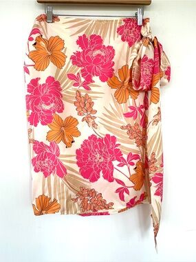 Express Floral Tie-Waist Wrap Skirt, Swim Coverup in Pink & Orange, 💯 Silk
